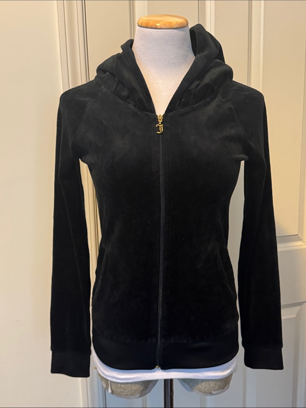 Juicy Couture Black Velour Zip Hoodie with Gold J Pull